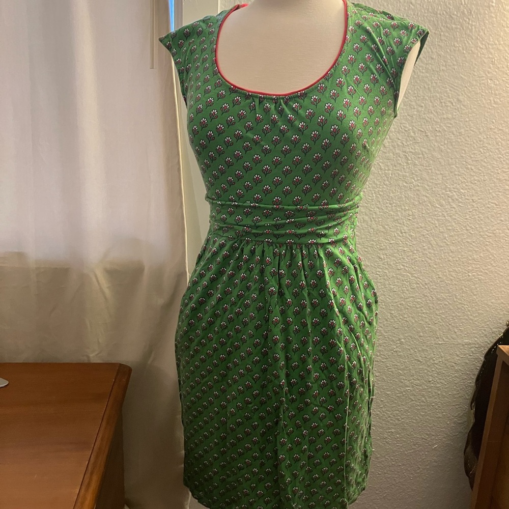 Boden Green Dress with Pink and White Flowers